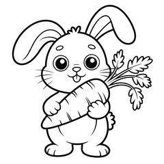Cute cartoon bunny holding a big carrot with a happy expression