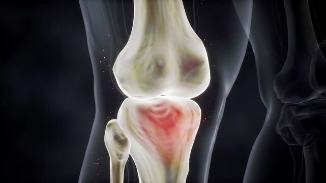 Detailed Human Knee Joint Anatomy Animation on Dark Background