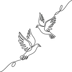 Two doves in flight with flowing lines symbolizing peace and freedom