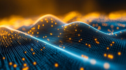 An AI network visualized as a glowing digital web, with interconnected nodes radiating vibrant light. The hyperrealistic scene symbolizes connectivity, intelligence, and the luminous flow of data in a