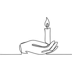 Single line drawing of a hand holding a lit candle