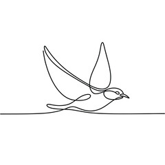 Minimalist single line drawing of a bird in flight