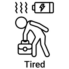 Tired Icon in Outline Color Style. Burnout, exhaustion, and low energy symbol. Work fatigue sign.