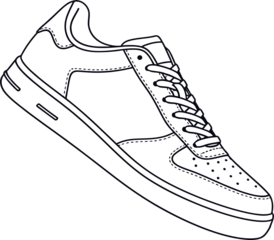 Hand-drawn outline of a modern casual sneaker with laces, minimalist vector illustration.