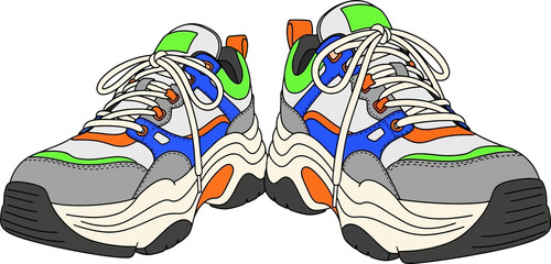 Colorful Chunky Athletic Sneakers Vector Illustration - Modern Fashion Footwear
