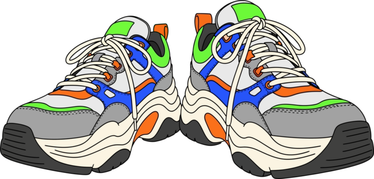 Colorful Chunky Athletic Sneakers Vector Illustration - Modern Fashion Footwear