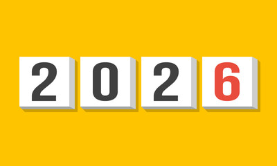 2026 happy new year greetings template, annual report or brochure cover design, social media post mockup, toy blocks with numbers