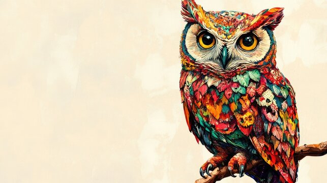 Colorful owl illustration art print poster for sale now