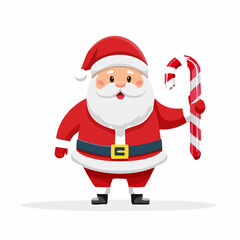 Cute Flat Vector Santa Claus Holding Candy Cane - Christmas Holiday Illustration