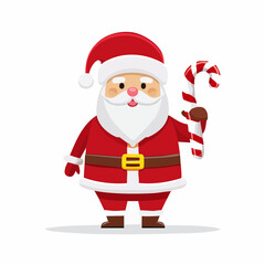 Cute Santa Claus Holding Candy Cane Flat Vector Illustration