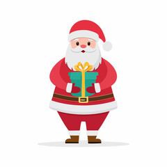 Cartoon Santa Claus Holding Christmas Gift Box - Flat Vector Illustration