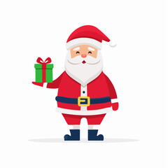 Happy Santa Claus Holding a Christmas Gift - Flat Vector Icon