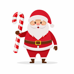 Cute Santa Claus Holding Candy Cane - Flat Vector Christmas Illustration