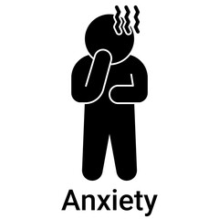 Anxiety Icon in Solid Style. Person feeling worried and nervous symptom symbol. Panic attack.