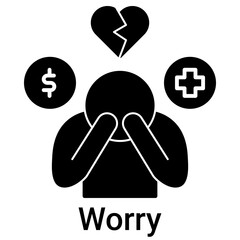 Worry Icon in Solid Style. Head holding, fear, and trouble thinking symbol. Stress sign.