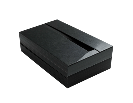 Stacked black boxes on black, a sleek and modern geometric form with reflective surfaces and minimalist aesthetic