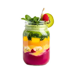 Bright and vibrant smoothie in a jar with fruit garnish, perfect for healthy lifestyle blogs and wellness product promotions - fuel your body the delicious way
