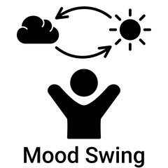 Mood Swing Icon in Solid Style. Unpredictable emotion, changing mind, and unstable symbol. Volatility.