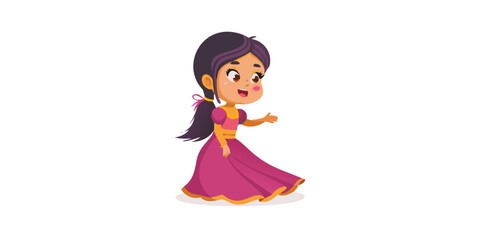 Cartoon beautiful ,indian girl in beautiful dress,for 2d animation or cartoon gown
