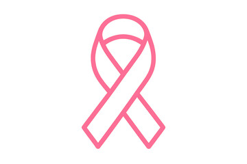 Pink ribbon outline graphic representing breast cancer awareness, health, support, and hope on transparent background