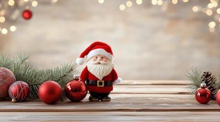 Santa claus amidst festive christmas ornaments festive holiday scene with santa and bright ornaments - Powered by Adobe