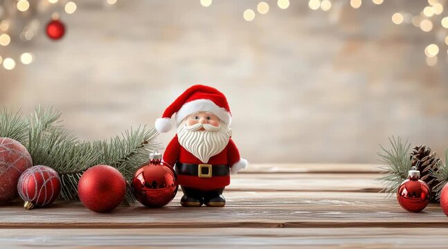 Santa claus amidst festive christmas ornaments festive holiday scene with santa and bright ornaments