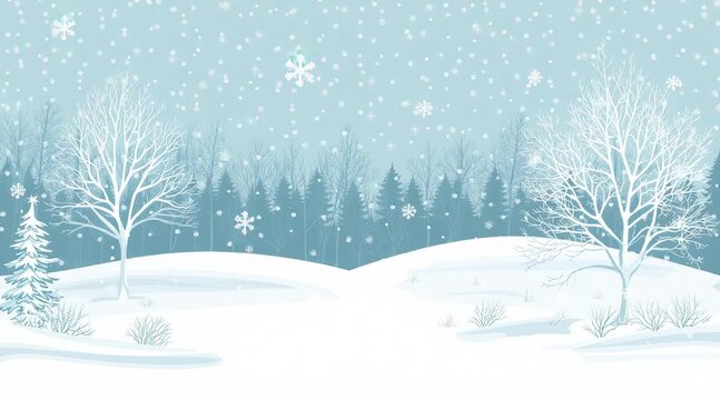 Snow covered winter landscape features numerous trees forest landscape immersed in heavy snow under winter sky