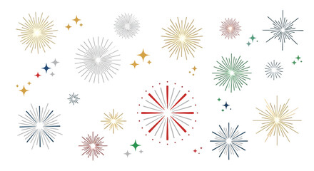 Festive Burst Collection of Decorative Starbursts and Sparkles for Celebrations and Design Projects, Ideal for Festive Greetings, Holiday Promotions, or Party Invitations.