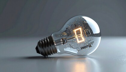 Conceptual representation of innovation and technology within a lit lightbulb display