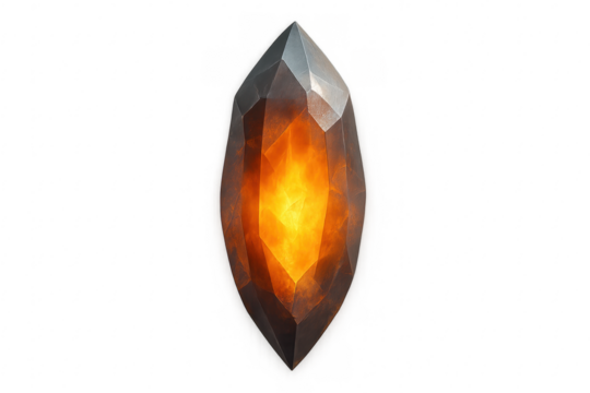 Fire element crystal glowing gemstone on transparent background