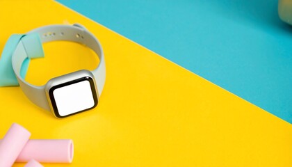Smartwatch with blank screen on a colorful background
