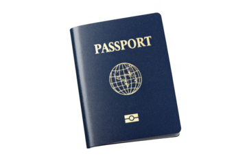 Blue passport with globe symbol isolated on a transparent background
