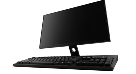 Black Computer Monitor and Keyboard Isolated on Transparent Background