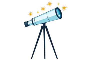 Celestial viewing instrument with sparkling stars isolated on a transparent background