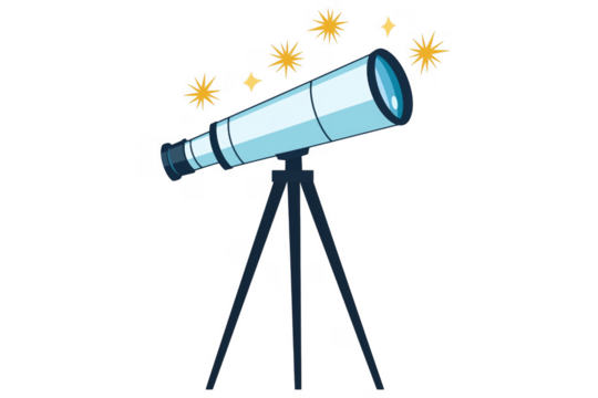 Celestial viewing instrument with sparkling stars isolated on a transparent background