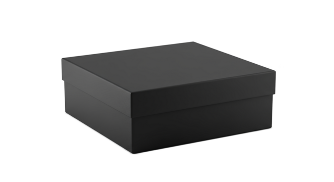 Black Square Gift Box Isolated on Transparent Background Realistic Photo
