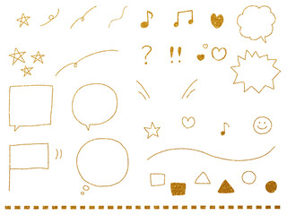 かわいい手描きの吹き出し　あしらいセット　金色