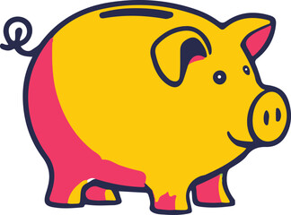 Colorful piggy bank illustration money saving icon finance concept isolated on transparent background