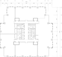 Interior Design Floor Plan of Central Structure for Office Furniture Layout