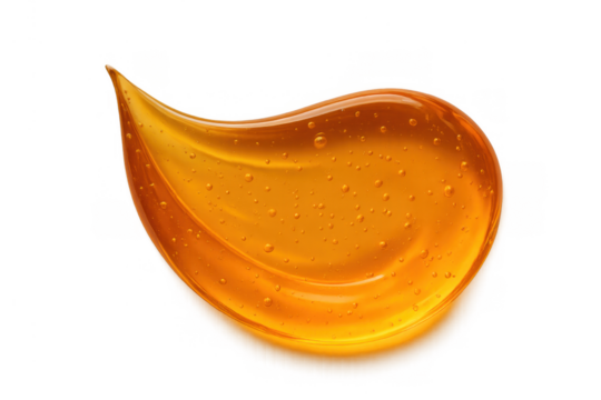 Golden honey or syrup liquid smear with bubbles, depicting a sweet and viscous fluid on transparent background
