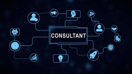 Conceptual illustration depicting consultant services with business and communication icons