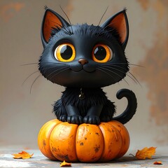 Black Cat Sitting in the Pumpkin