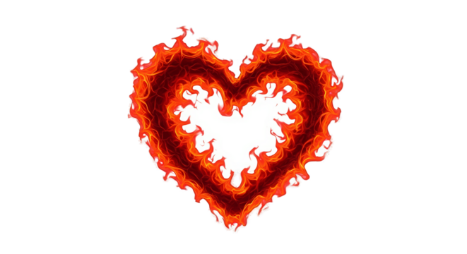 Burning Heart Shape Flames Isolated On Black Background
