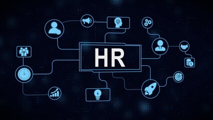 Modern digital hr concept illustrated with icons and connected elements on a dark background