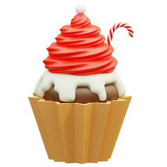 3D Icon Christmas Illustration cupcake dessert sweet holiday festive candy cane frosting suitable for holiday greetings, festive promotions, and seasonal celebrations