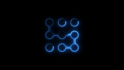 Illuminated pattern lock glowing in blue on black background representing protection and security