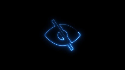 Illuminated blue neon eye symbol crossed out depicting privacy concept on dark background