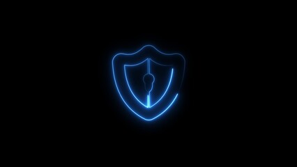 Illuminated neon shield security symbol over black background represents data protection