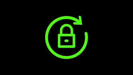 Green padlock icon with circular arrow representing data protection and security on black background.