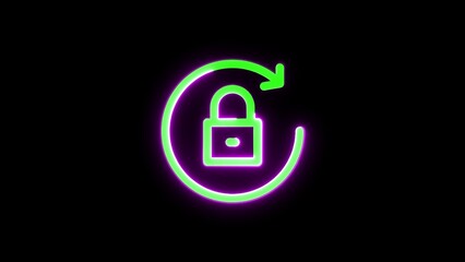 Neon style reiterate security concept featuring a glowing padlock and circular arrow